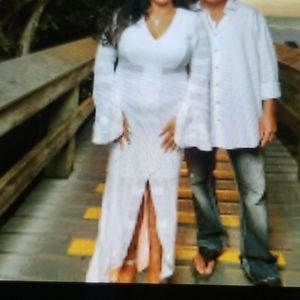 Crochet white sweater dress